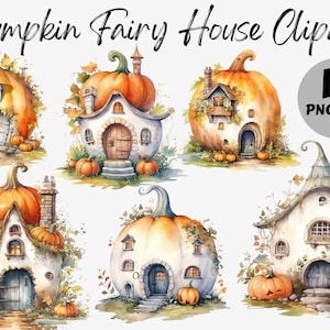 Watercolor Pumpkin Fairy House Clipart Bundle | Halloween Digital Images | Fairy House Graphics | Halloween PNG | Commercial Use | Fantasy