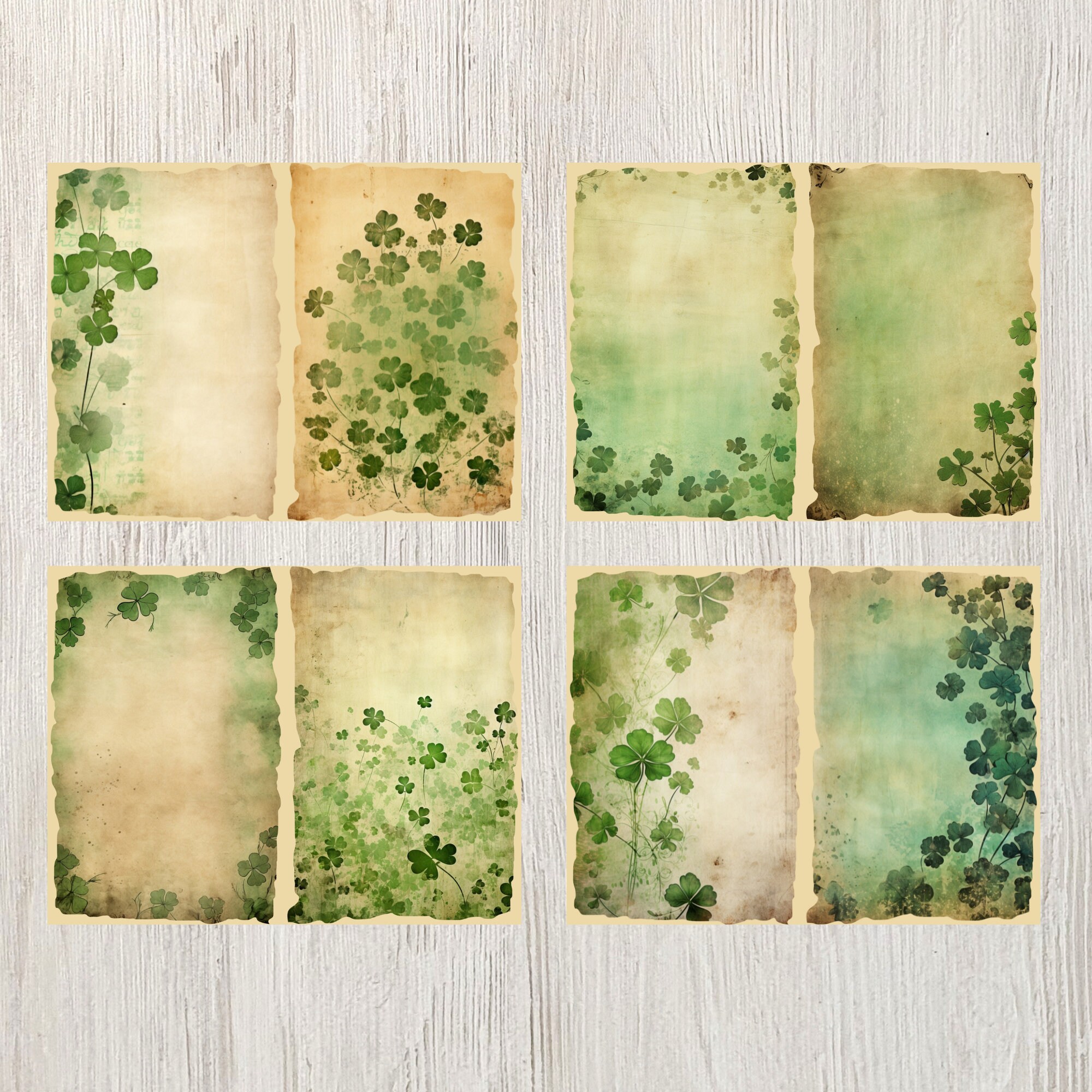 Four Leaf Clover Junk Journal Pages | Shamrock Scrapbook | Green