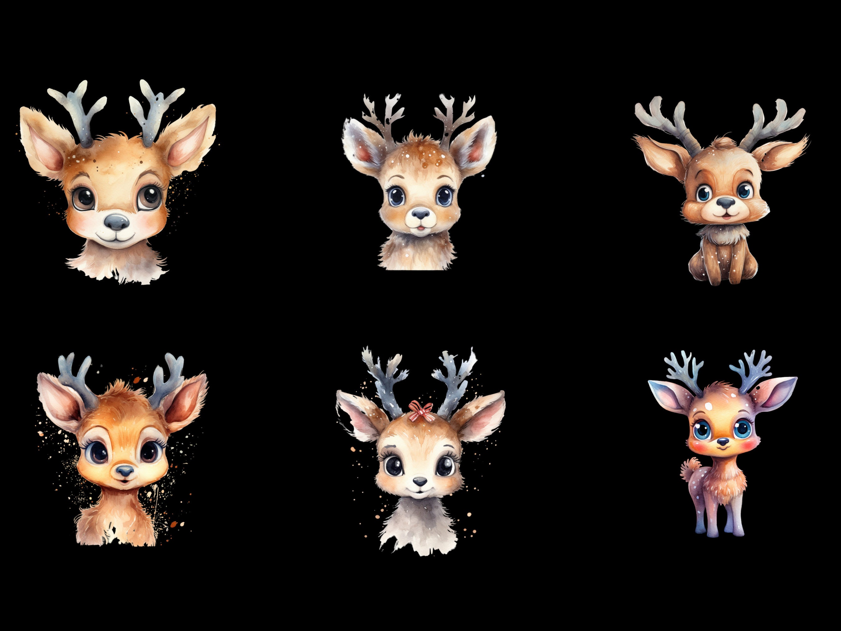 Watercolor Reindeer Clipart Bundle Christmas PNG Cute Reindeer ...