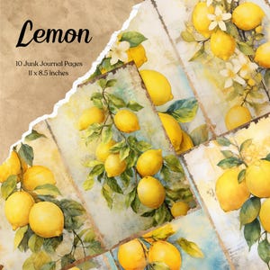 Pages de journal indésirables citron, imprimables vintage, papier craft, papier pour journal, fruit, album, papier, téléchargement numérique, journal, fond, carte