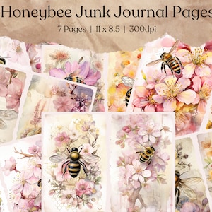 Watercolor Bee Junk Journal Kit | Vintage Bee Junk Journal Pages | Junk Journal Paper | Digital Collage Sheet | Instant Download