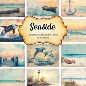 Seaside Junk Journal Page Beach Scrapbook Paper Printable Coastal Collage Sheet Vintage Nautical Ephemera Card Paper Craft Digital Journal