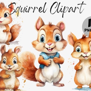 Bundle Clipart écureuil aquarelle | Écureuil PNG | Graphiques de douche de bébé | Graphiques d'écureuil | Clipart de pépinière | Un usage commercial
