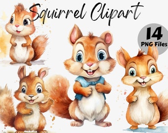 Watercolor Squirrel Clipart Bundle | Squirrel PNG | Baby Shower Graphics | Squirrel Graphics | Nursery Clipart | Commercial Use