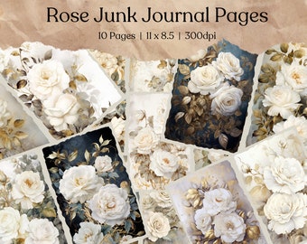 Rose Junk Journal Pages | Vintage Rose Junk Journal Kit | Junk Journal Printable Paper | Digital Collage Sheet | Instant Download