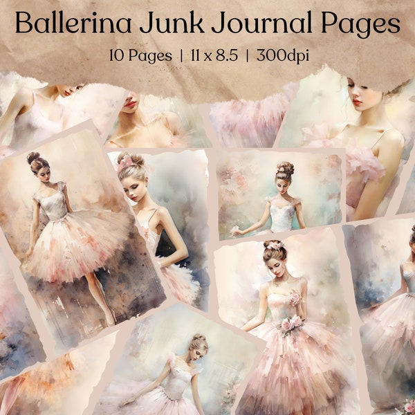 Ballerina Junk Journal Pages | Digital Floral Collage Sheet | Printable Scrapbook Kit | Shabby Chic | Vintage Ephemera | Ballet Themed Paper