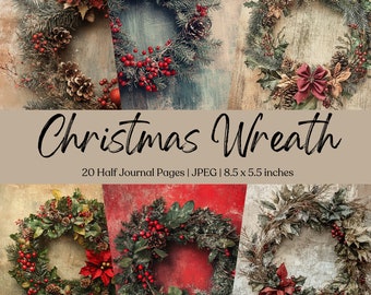 Christmas Wreath Junk Journal Kit Xmas Junk Journal Page Christmas Journal Printable Paper Digital Collage Festive Ephemera Scrapbook Supply