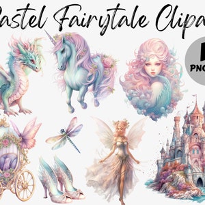 Pastel Fairytale Clipart | Fairy Sublimation | Fairy Carriage | Fantasy Clipart PNG | Fairy PNG | Commercial Use | Dragon | Castle | Unicorn