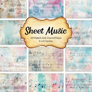 Rustic Sheet Music Junk Journal Kit, Vintage Printable Music Paper Pack for Scrapbooking, Art Journal & Crafts, Pastel Grunge Ephemera Pages