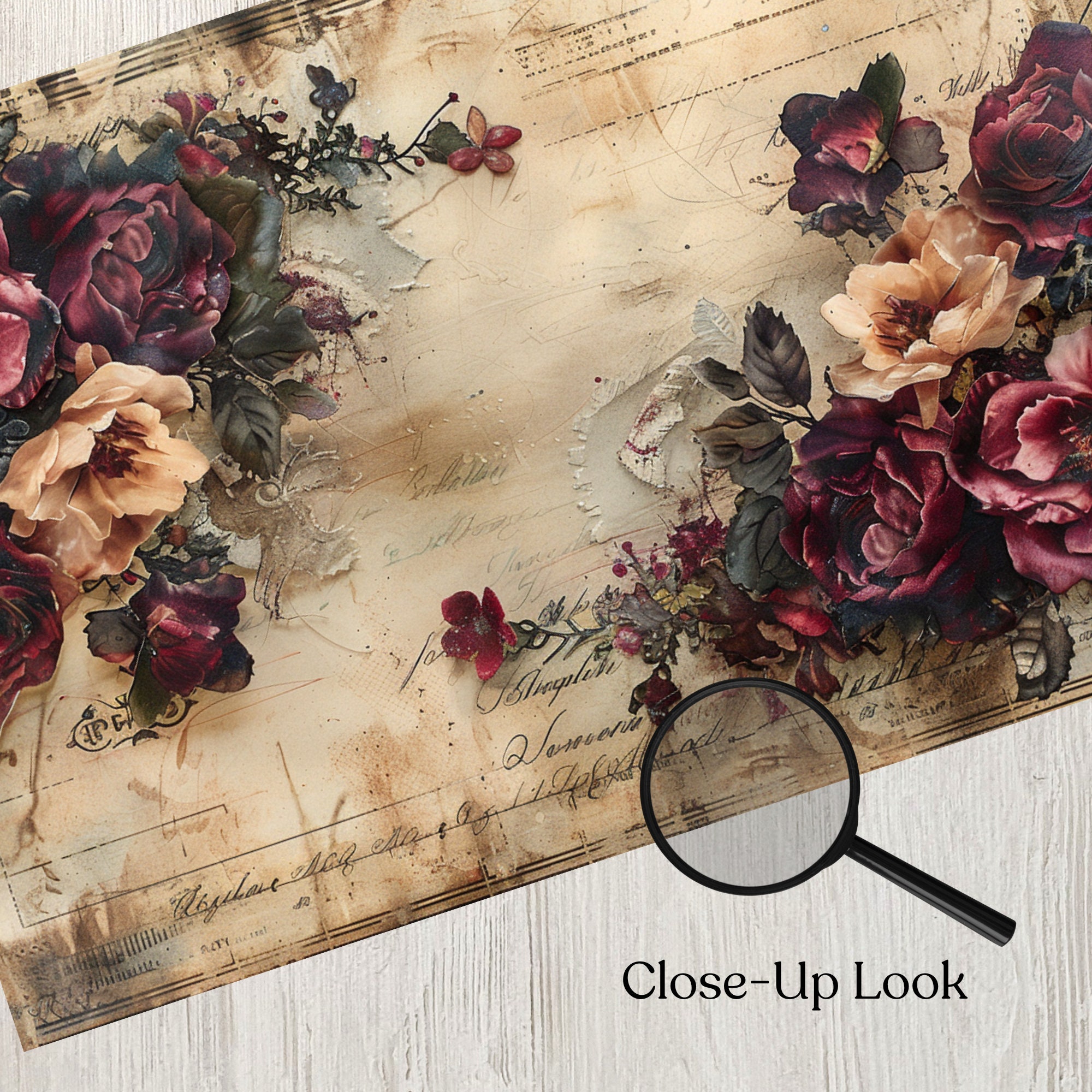 Burgundy Floral Junk Journal Pages Flower Printable Flower Paper Craft ...