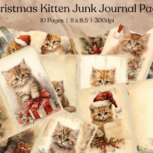 Weihnachtskätzchen Junk Journal Kit | Weihnachtskatze Junk Journal druckbare Seite | Weihnachtspapier | Digitales Collageblatt | Sofortiger Download
