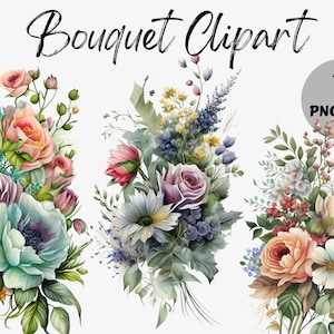 Watercolor Bouquet Clipart Bundle | Bouquet Digital Images | Bouquet Graphics | Watercolor Bouquet Graphic | Bouquet PNG | Instant Download