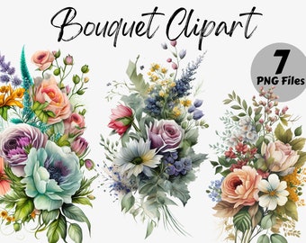 Watercolor Bouquet Clipart Bundle | Bouquet Digital Images | Bouquet Graphics | Watercolor Bouquet Graphic | Bouquet PNG | Instant Download