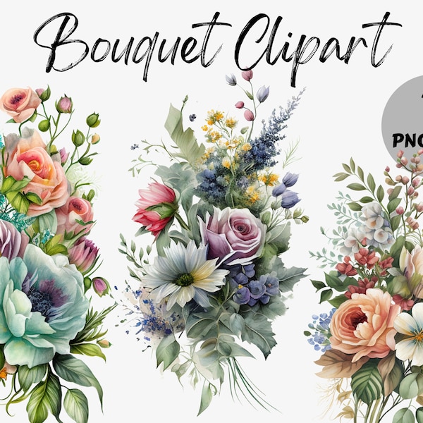 Watercolor Bouquet Clipart Bundle | Bouquet Digital Images | Bouquet Graphics | Watercolor Bouquet Graphic | Bouquet PNG | Instant Download