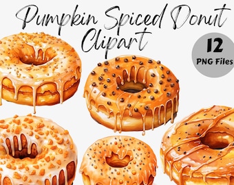 Watercolor Pumpkin Spiced Donut PNG Clipart Bundle | Halloween Donuts | Donut PNG | Watercolor Donut | Spiced Donut PNG | Celebration