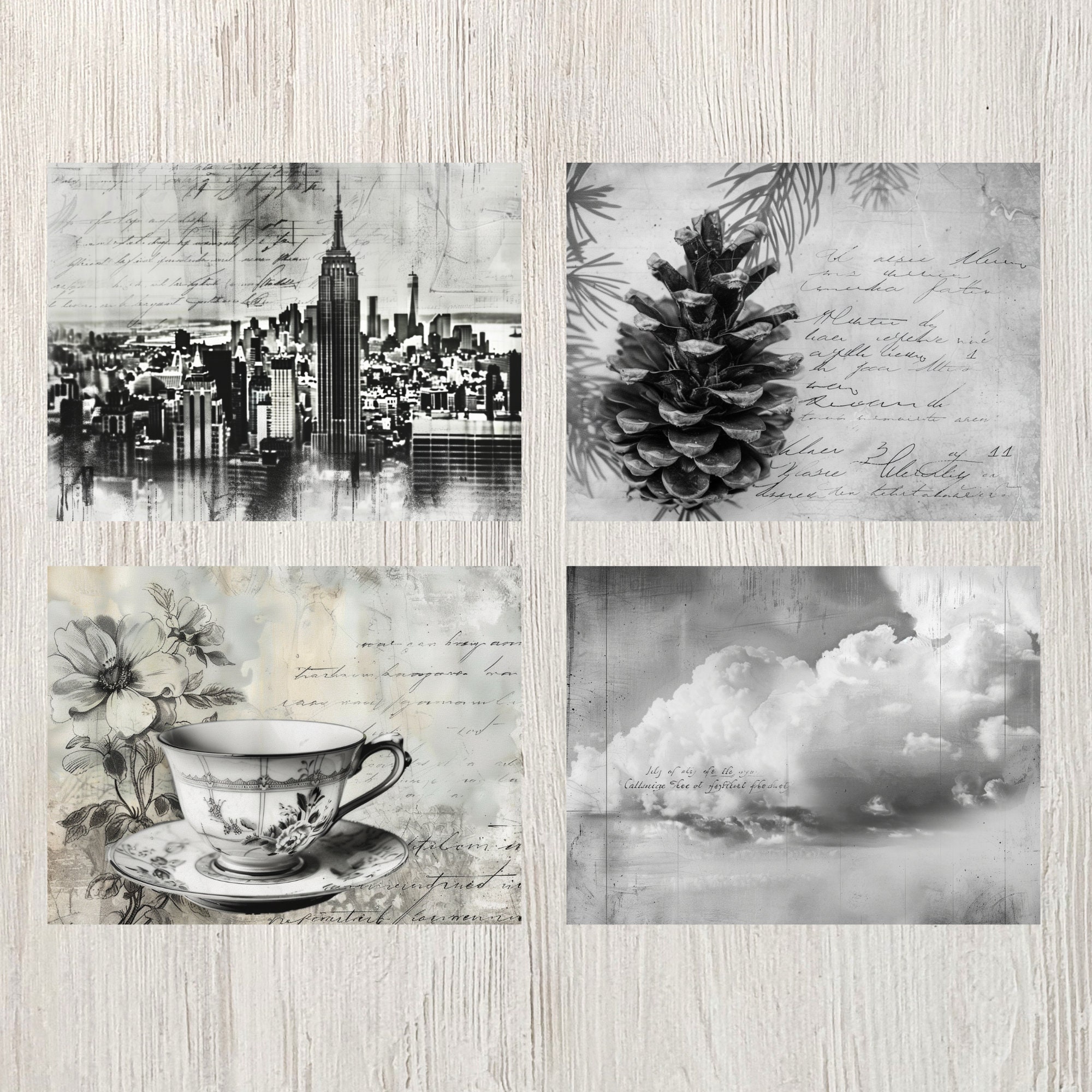 Black and White Junk Journal Page Digital Monochrome Theme Scrapbook ...