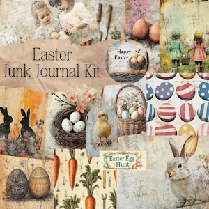 Easter Junk Journal Kit Bunny Junk Journal Paper Easter Junk Journal Page Easter Ephemera Rabbit Printable Scrapbook Supplies Download Chick