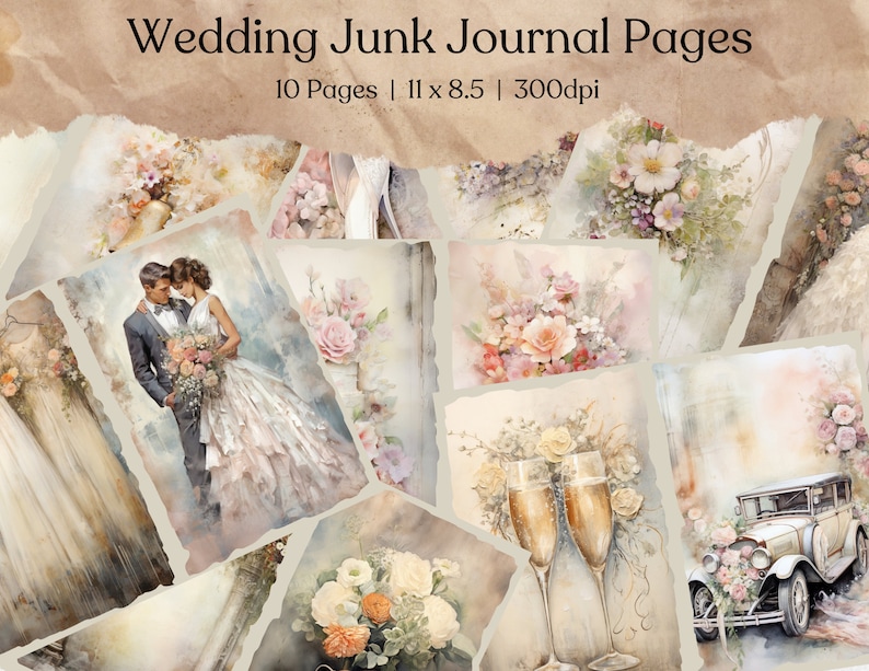 Vintage Wedding Junk Journal Pages | Digital Scrapbook Paper Kit ...