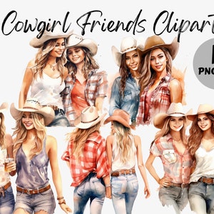 Aquarel Cowgirl vrienden clipart bundel | Cowgirl-afbeeldingen | Aquarel Cowgirl vrienden Graphics | Cowgirl-PNG | Commercieel gebruik