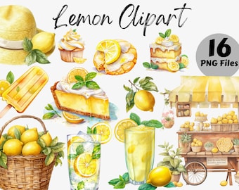 Aquarel Citroen PNG Clipart | Citroenafbeeldingen voor scrapbooking, journaling | Citroen Sublimatie | Limonade Stand Clipart | Commercieel gebruik