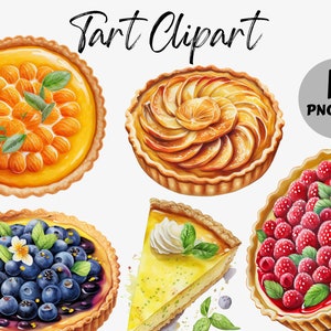Watercolor Tart Clipart Bundle | Dessert Digital Images | Tart Graphics | Instant Download | Chocolate Tart | Tart PNG | Apple Tart