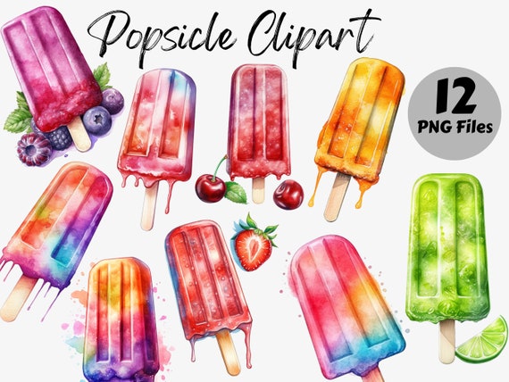 Watercolor Popsicle Clipart Bundle | Popsicle PNG | Popsicle Graphics | Watercolor Food Clipart | Digital Download | Summer PNG Clipart