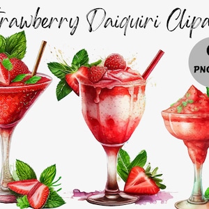 Acquerello Strawberry Daiquiri Clipart Bundle / Cocktail Immagini digitali / Acquerello Cocktail Graphics / Uso commerciale / Download digitale