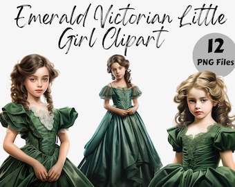 Emerald Victorian Girl Clipart Bundle | Victorian Girl PNG | Scrapbook | Junk Journal | Design Elements | Commercial Use | Victorian PNG