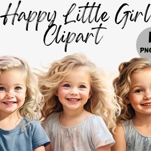 Acquerello piccola ragazza bionda Clipart / PNG / Elemento Clipart / Ragazza estiva PNG / Felice / Sorridere / Ridere / Scrapbooking / Uso commerciale