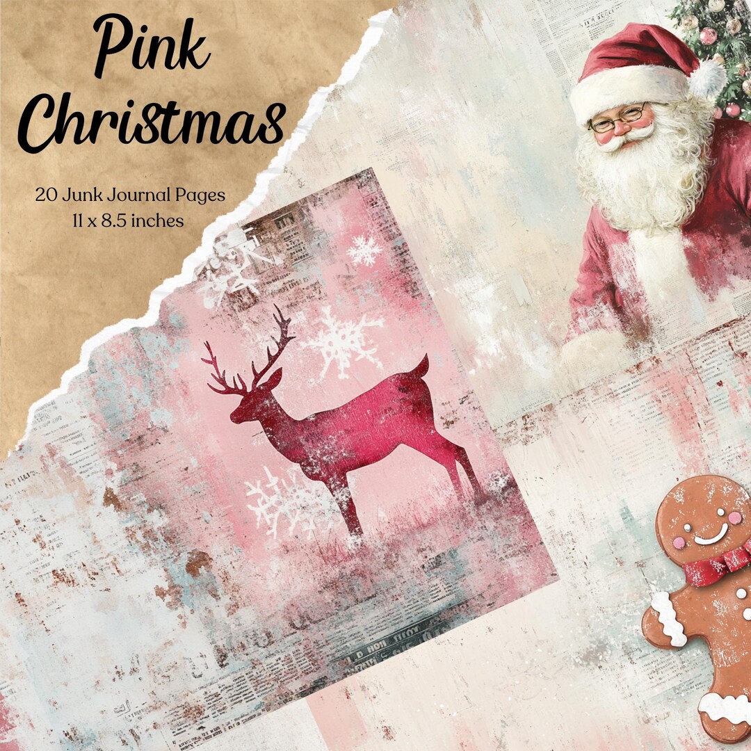 Pink Christmas Junk Journal Paper Christmas Junk Journal Page Xmas ...