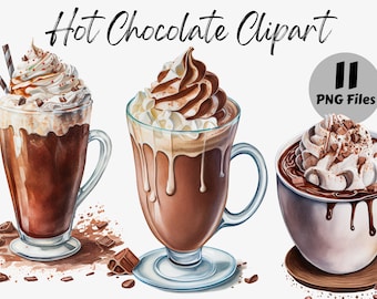 Watercolor Hot Chocolate Clipart Bundle | Hot Chocolate Digital Images | Watercolor Hot Chocolate Graphics | Hot Chocolate PNG
