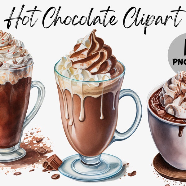 Watercolor Hot Chocolate Clipart Bundle | Hot Chocolate Digital Images | Watercolor Hot Chocolate Graphics | Hot Chocolate PNG