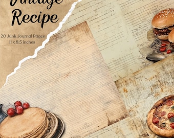 Vintage Recipe Junk Journal Pages Culinary Printable Paper Craft Paper for Journal Scrapbook Paper Digital Download Food Journal Background