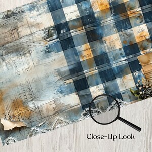 Blårutiga skräpjournalsidor Digitala papper Utskrivbara journalsidor Scrapbook-kort Papperspyssel Shabby chic-textilier Bakgrundsmaterial bild 3