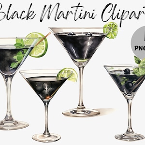 Watercolor Black Martini Clipart Bundle | Martini PNG | Watercolor Martini | Cocktail Clipart | Commercial Use | Digital File | Scrapbooking