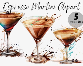 Watercolor Espresso Martini Clipart Bundle | Espresso Martini Digital Images | Watercolor Espresso Martini Graphics | Espresso Martini PNG