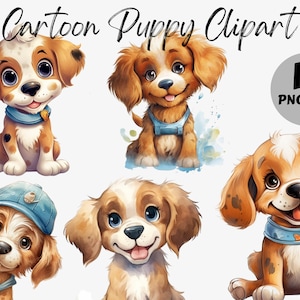 Bundle Clipart chiot aquarelle | Chiot PNG | Graphiques de douche de bébé | Graphiques de chiot | Clipart de pépinière | Téléchargement instantané | Un usage commercial