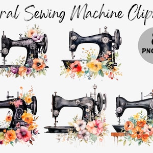 Watercolor Floral Sewing Machine Clipart Bundle | Retro Sewing Machine PNG | Vintage Sewing Machine PNG | Sewing Machine Graphics | Sewing