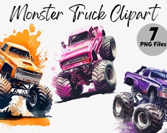 Watercolor Monster Truck Clipart Bundle | Monster Truck Digital Images | Monster Truck Graphics | Monster Truck PNG | Digital Download