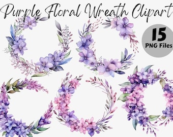 Watercolor Purple Floral Wreath Clipart | Floral Wreath Digital Image | Watercolor Floral Wreath Graphics | Floral Wreath PNG | Instant File
