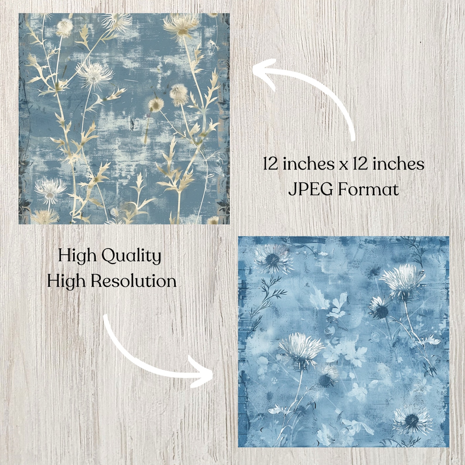 Blue Floral Digital Printable Paper Seamless Faded Shabby Chic Digital ...