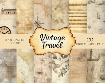 Vintage Travel Junk Journal Pages Digital Floral Ephemera Printable Shabby Collage Sheet Antique Suitcase Scrapbook Vacation Paper Kit Plane