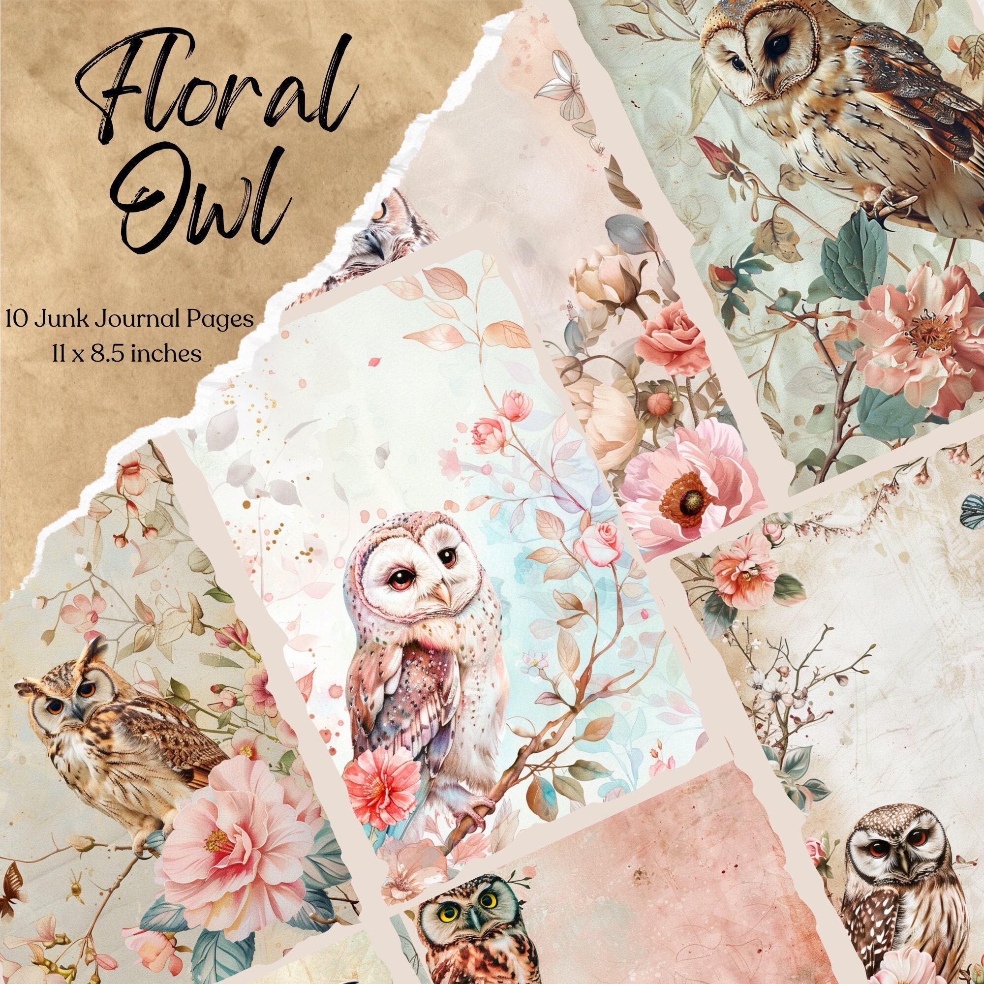 Fantasy Owl Junk Journal Kit | Watercolor Owl Journal Pages | Owl Junk Journal Printable Paper | Dig