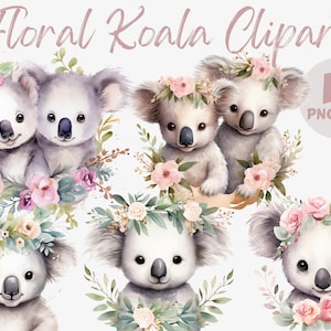 Watercolor Floral Koala PNG Clipart Bundle | Koala PNG | Nursery Clipart | Digital Images for Scrapbooking, Journaling | Commercial Use