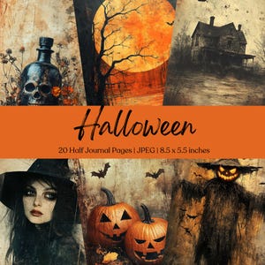 Halloween Junk Journal Seiten Digitales Scrapbook Papier Kit Spooky Printable Gothic Vintage Ephemera Kürbis Collage Sheet Grimoire BOS Fantasy