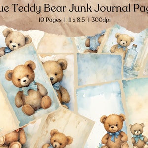Teddy Bear Junk Journal Pages Blue Nursery Scrapbook Paper Cute Bear Paper Craft Imprimible Digital Collage Sheet Descargar Bear Ephemera