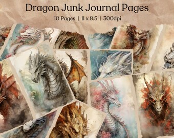 Dragon Junk Journal Kit| Fantasy Journal Pages | Printable Collage Sheet | Dragons Digital Paper for Scrapbooking | Chinese Art | Dungeon