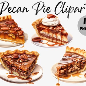 Pacote de clipart de torta de noz-pecã aquarela PNG | Torta PNG | Torta Aquarela | Noz-pecã PNG | Álbum de recortes | Celebração | Ação de Graças | Outono | Cair