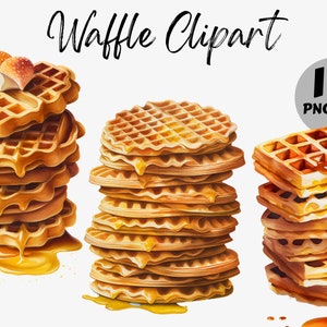 Aquarell Waffel Clipart Bundle | Waffel Digitale Bilder | Waffelgrafiken | Aquarell Lebensmittel Clipart | Digitaler Download | Waffel PNG