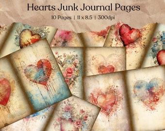 Floral Hearts Junk Journal Kit | Vintage Love Letter | Digital Paper for Scrapbooking | Vintage Valentine | Flower | Ephemera | Journal Page